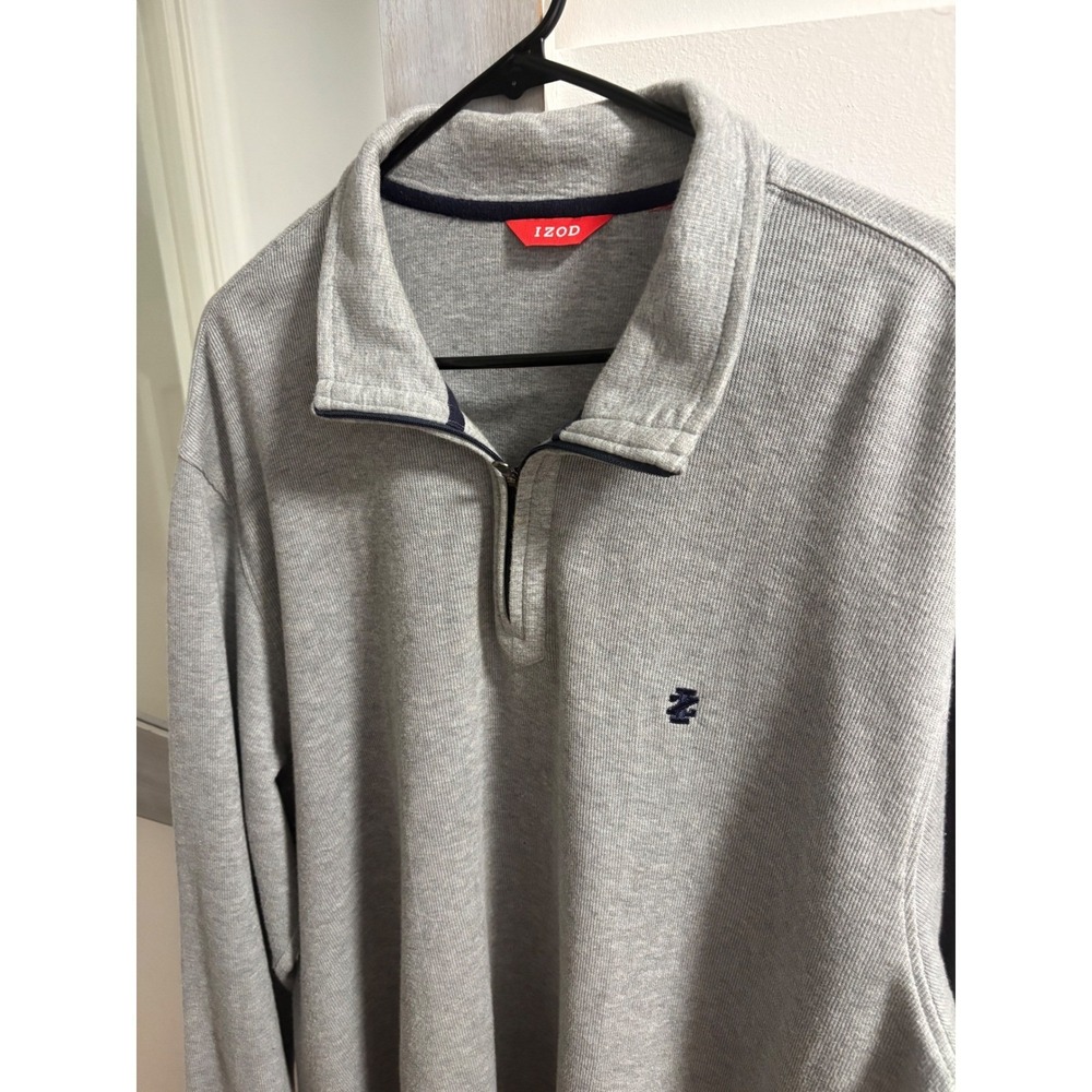 IZOD Mens Heather Gray Quarter Zip Pullover Sweater with Elbow Patches XL